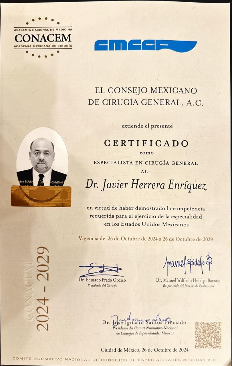 Certificado Consejo Mexicano de Cirugía General